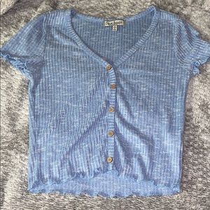 Heather Baby Blue Button Down Crop Top